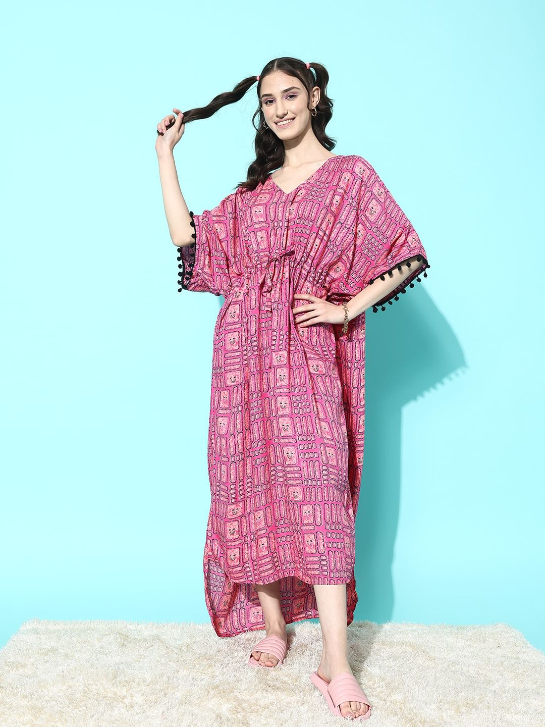 Pink Abstract Printed Kaftan Dress