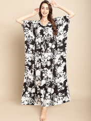 Floral Printed Black Kaftan