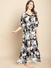 Floral Printed Black Kaftan