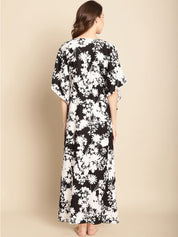 Floral Printed Black Kaftan