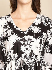 Floral Printed Black Kaftan