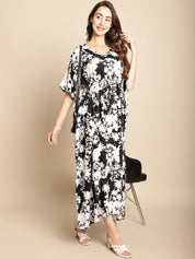 Floral Printed Black Kaftan