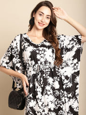Floral Printed Black Kaftan