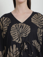 Floral Print Black Rayon Kaftan Nighty