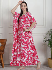 Floral Print Pink Rayon Kaftan Nighty