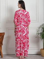 Floral Print Pink Rayon Kaftan Nighty