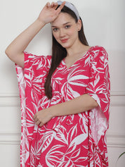 Floral Print Pink Rayon Kaftan Nighty