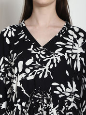Floral Print Black Rayon Kaftan