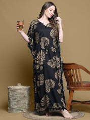 Secret Wish Black Floral Rayon Kaftan Full length