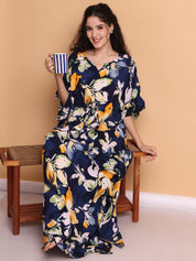 Navy Blue Floral Rayon Kaftan
