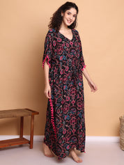 Black Ikkat Printed Rayon Kaftan
