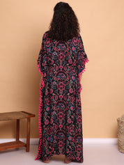 Black Ikkat Printed Rayon Kaftan