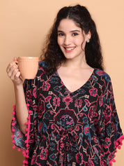 Black Ikkat Printed Rayon Kaftan