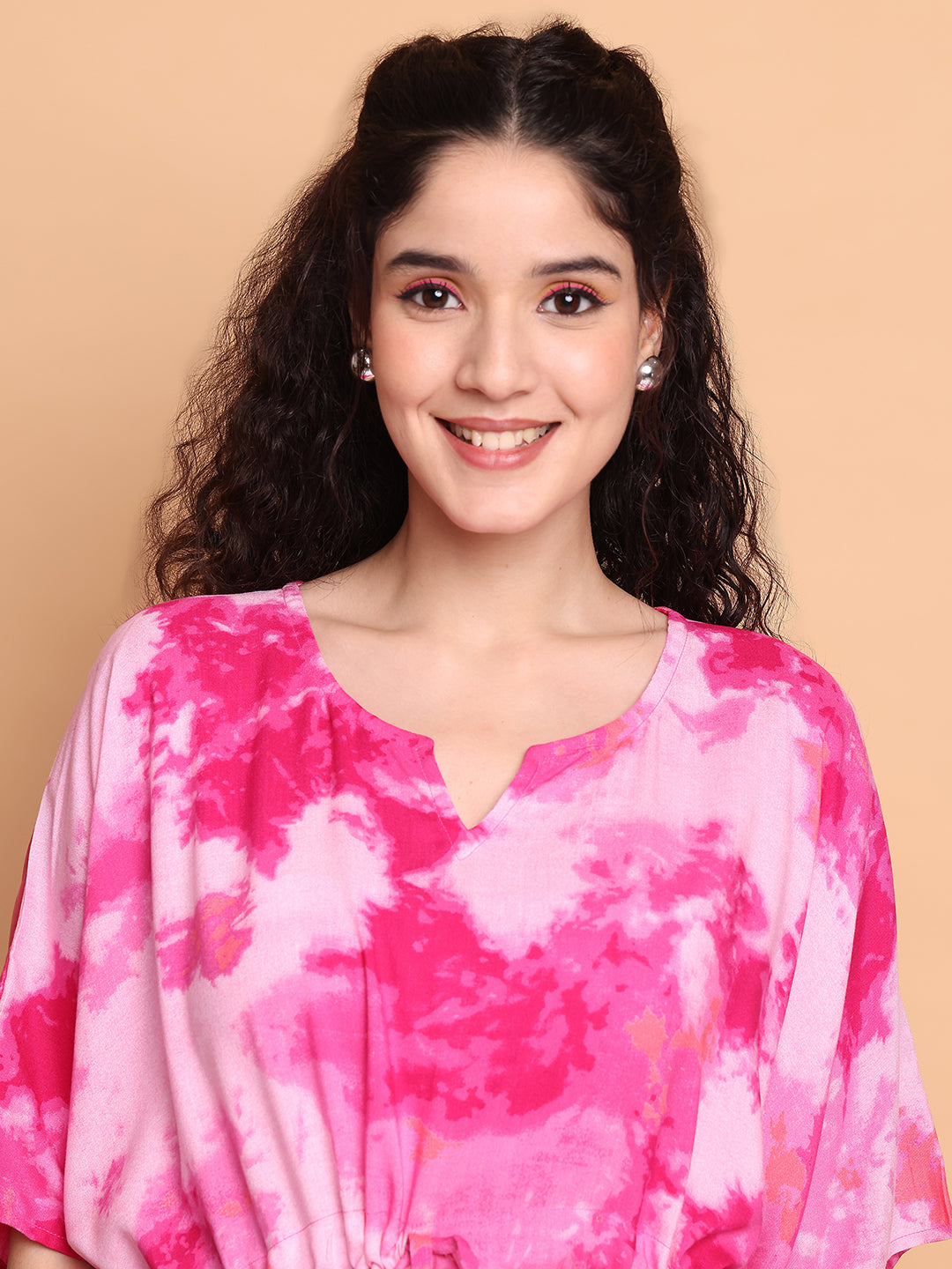 Pink Tye & Dye Print Rayon Kaftan