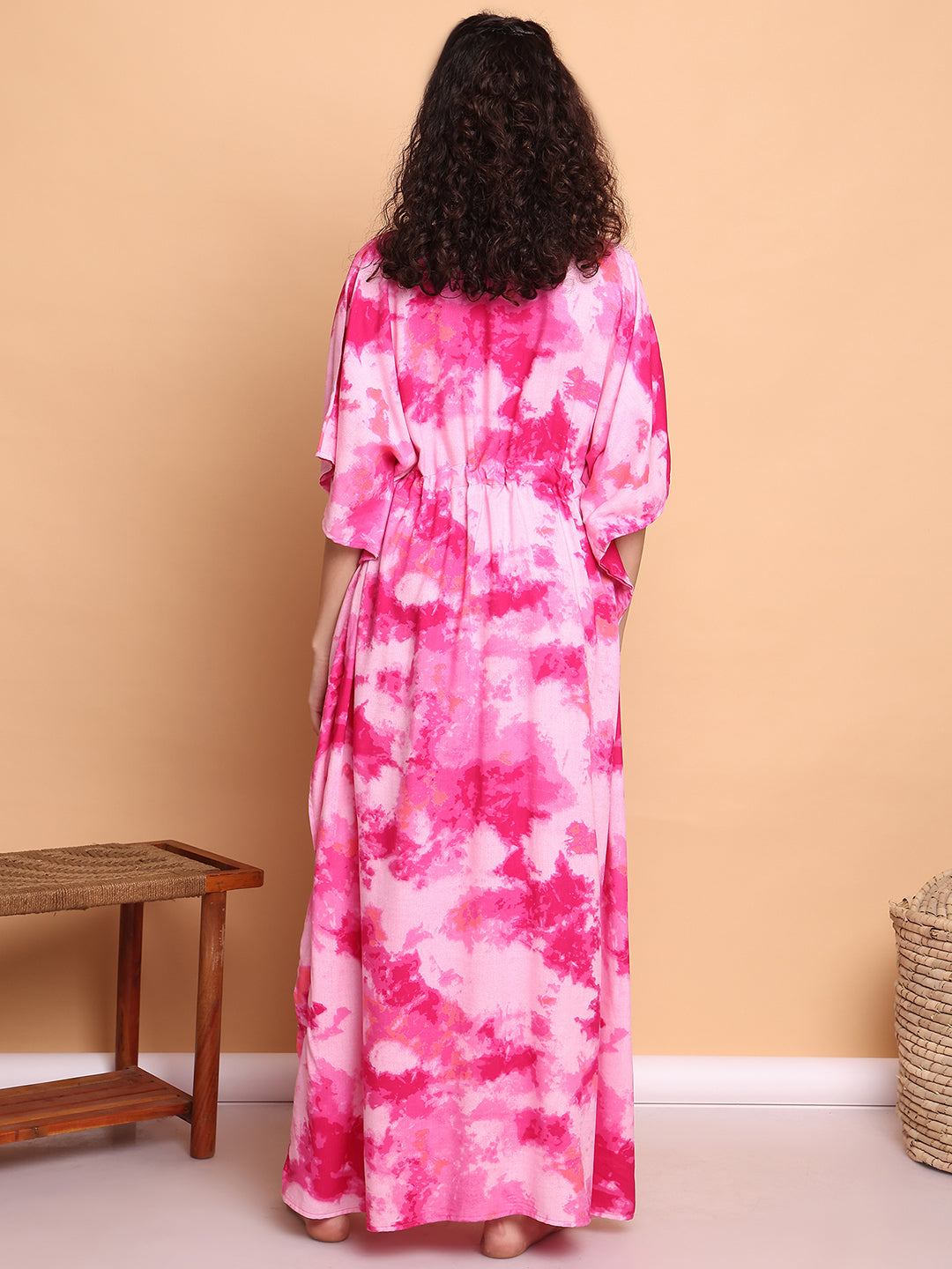 Pink Tye & Dye Print Rayon Kaftan