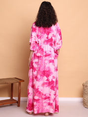 Pink Tye & Dye Print Rayon Kaftan