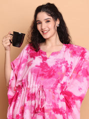 Pink Tye & Dye Print Rayon Kaftan