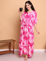 Pink Tye & Dye Print Rayon Kaftan