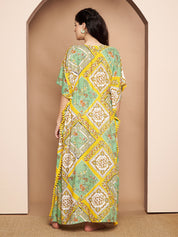 Yellow Geometric Print Rayon Kaftan