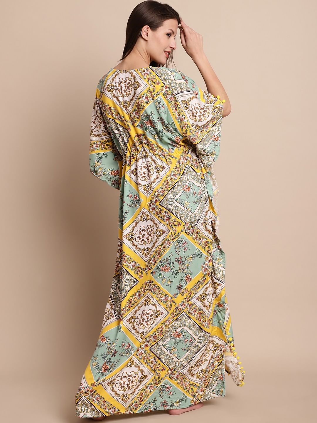 Yellow Printed Maternity Kaftan