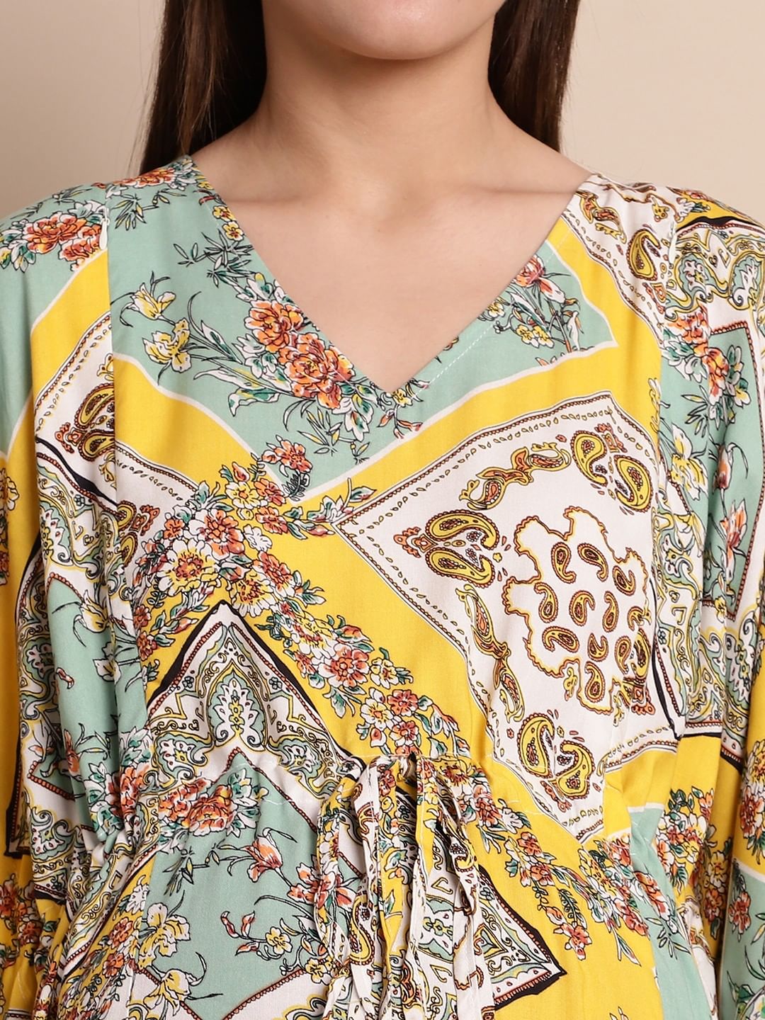 Yellow Printed Maternity Kaftan