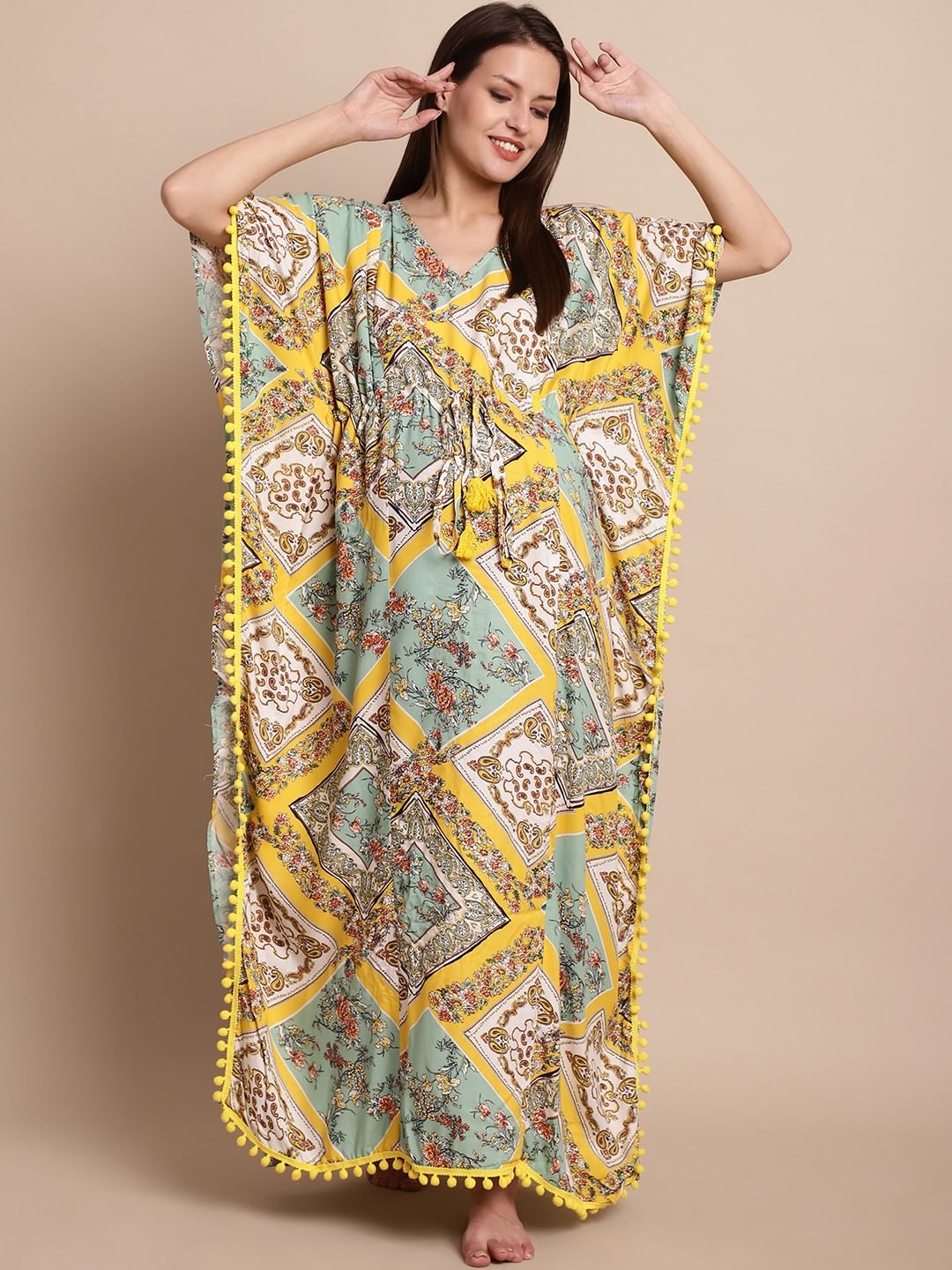 Yellow Printed Maternity Kaftan
