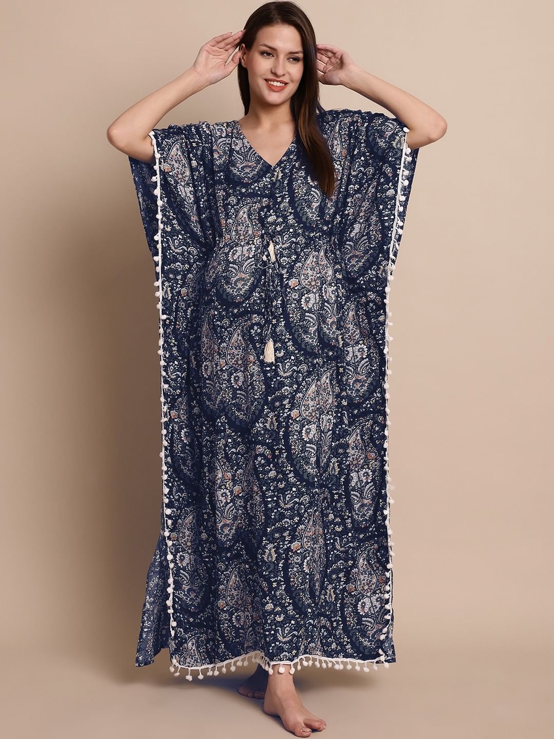 Navy Blue Paisely Print Maternity Kaftan