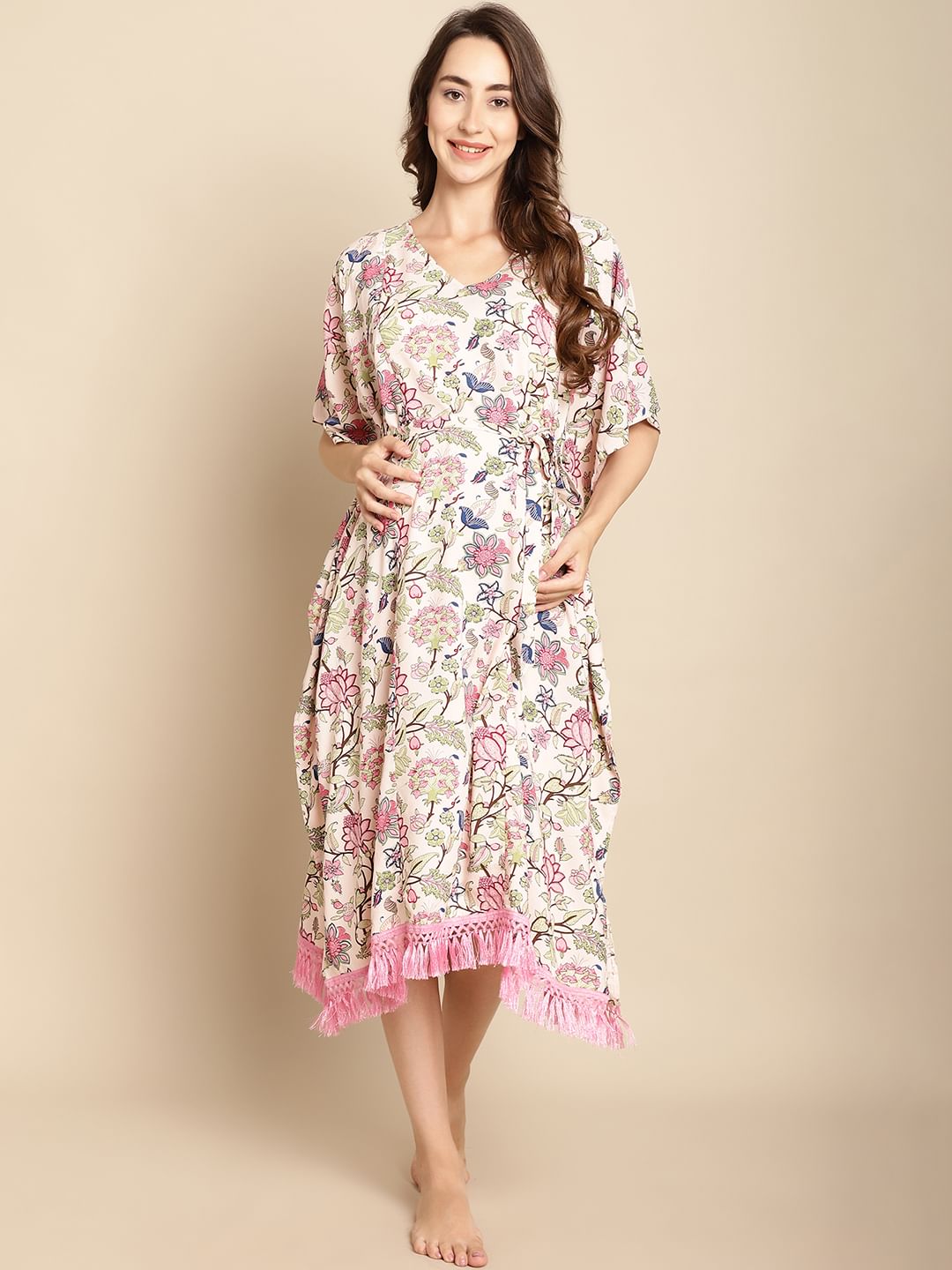 Floral Light Pink Maternity Kaftan