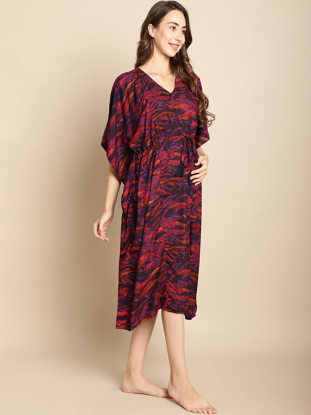 Abstract Print Purple Maternity Kaftan