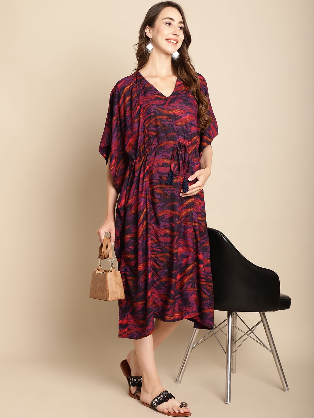 Abstract Print Purple Maternity Kaftan