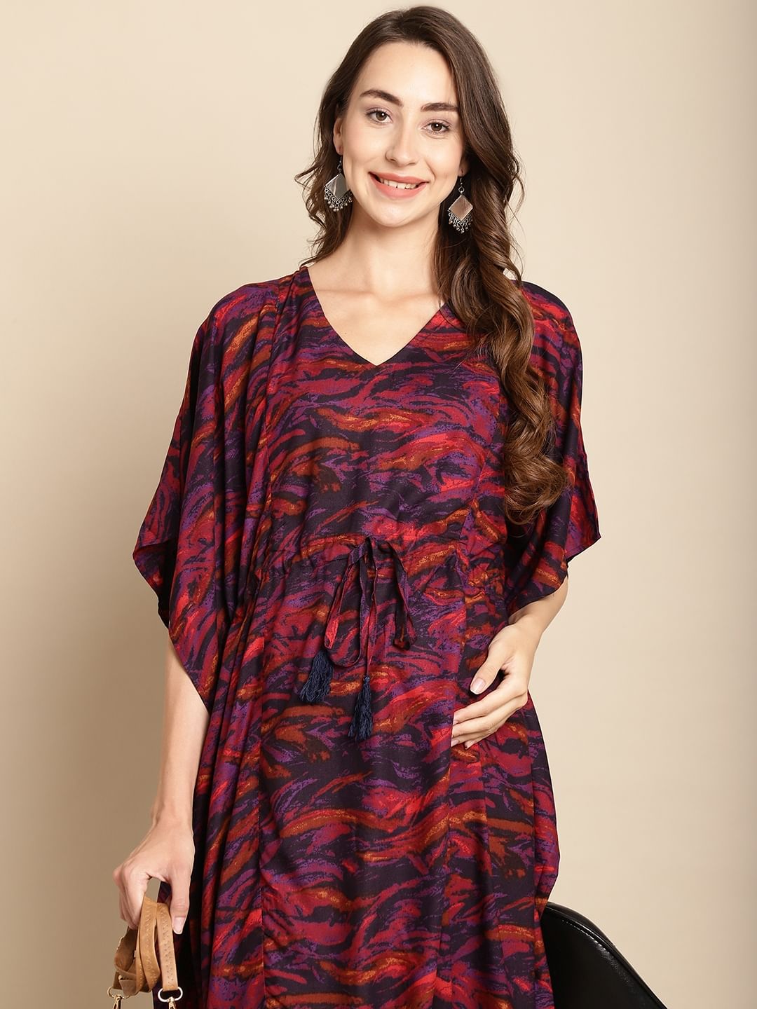 Abstract Print Purple Maternity Kaftan