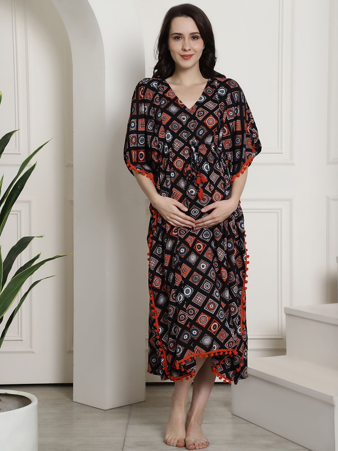 Black Rayon Maternity Kaftan Nighty