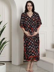 Black Rayon Maternity Kaftan Nighty