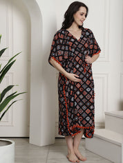 Black Rayon Maternity Kaftan Nighty