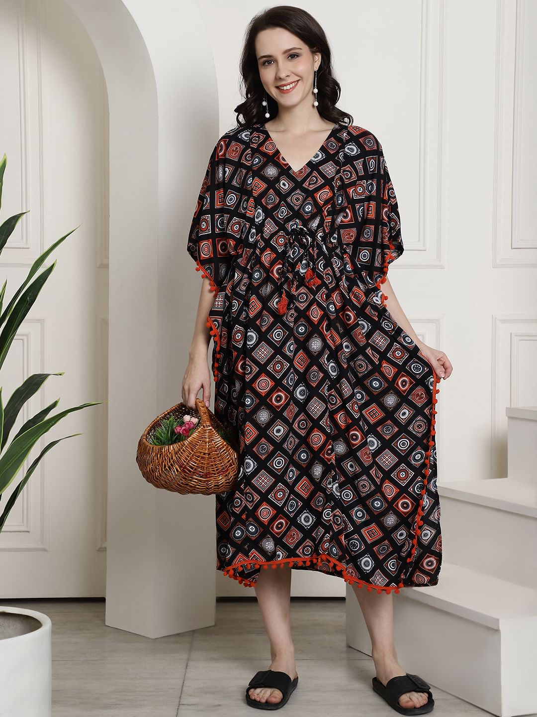 Black Rayon Maternity Kaftan Nighty