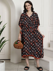 Black Rayon Maternity Kaftan Nighty