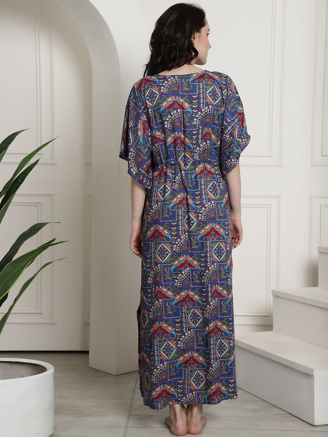 Navy Blue Rayon Maternity Kaftan Nighty