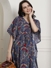 Navy Blue Rayon Maternity Kaftan Nighty