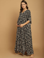 Black Printed Rayon Maternity Kaftan