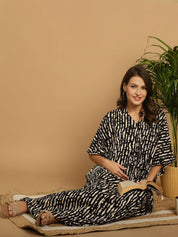 Black Printed Rayon Maternity Kaftan