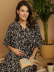 Black Printed Rayon Maternity Kaftan