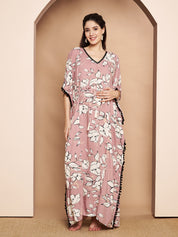 Rayon Floral Peach Maternity Feeding Kaftan