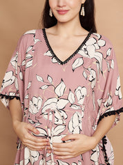 Rayon Floral Peach Maternity Feeding Kaftan