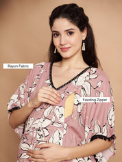 Rayon Floral Peach Maternity Feeding Kaftan