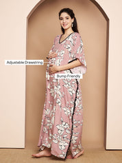 Rayon Floral Peach Maternity Feeding Kaftan