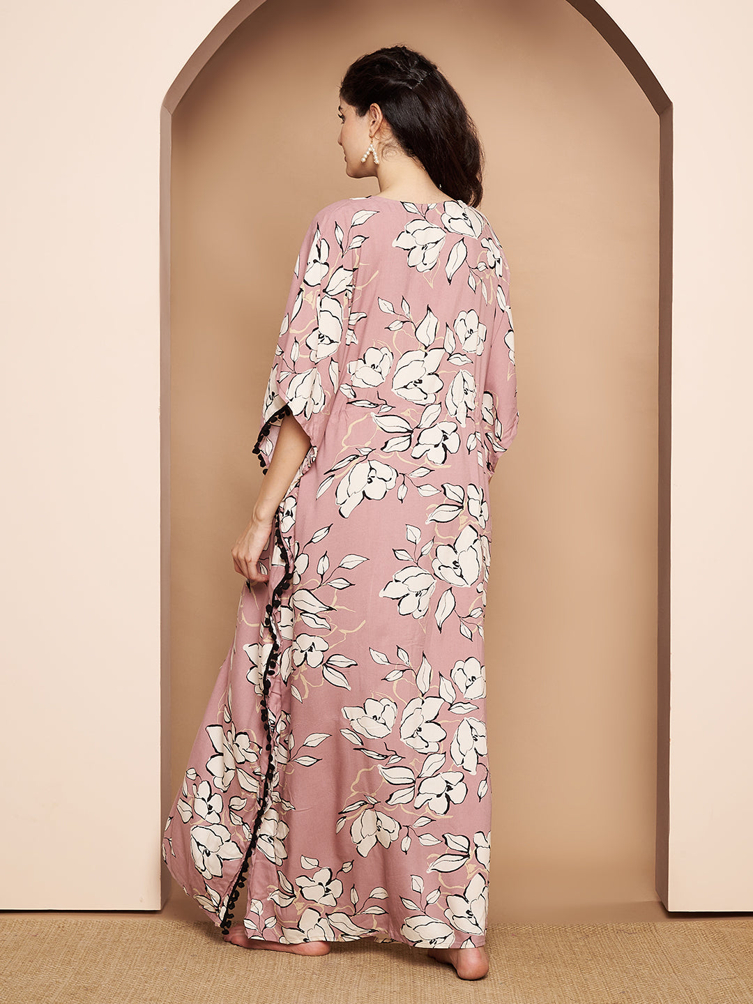 Rayon Floral Peach Maternity Feeding Kaftan