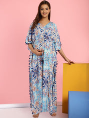 Rayon Floral Blue Maternity Feeding Kaftan