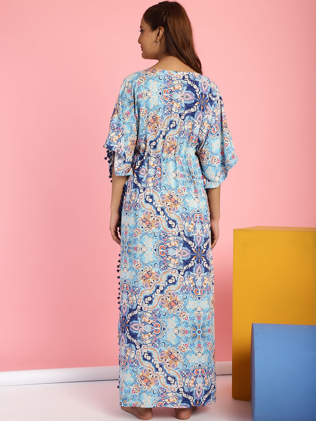 Rayon Floral Blue Maternity Feeding Kaftan