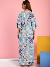 Rayon Floral Blue Maternity Feeding Kaftan