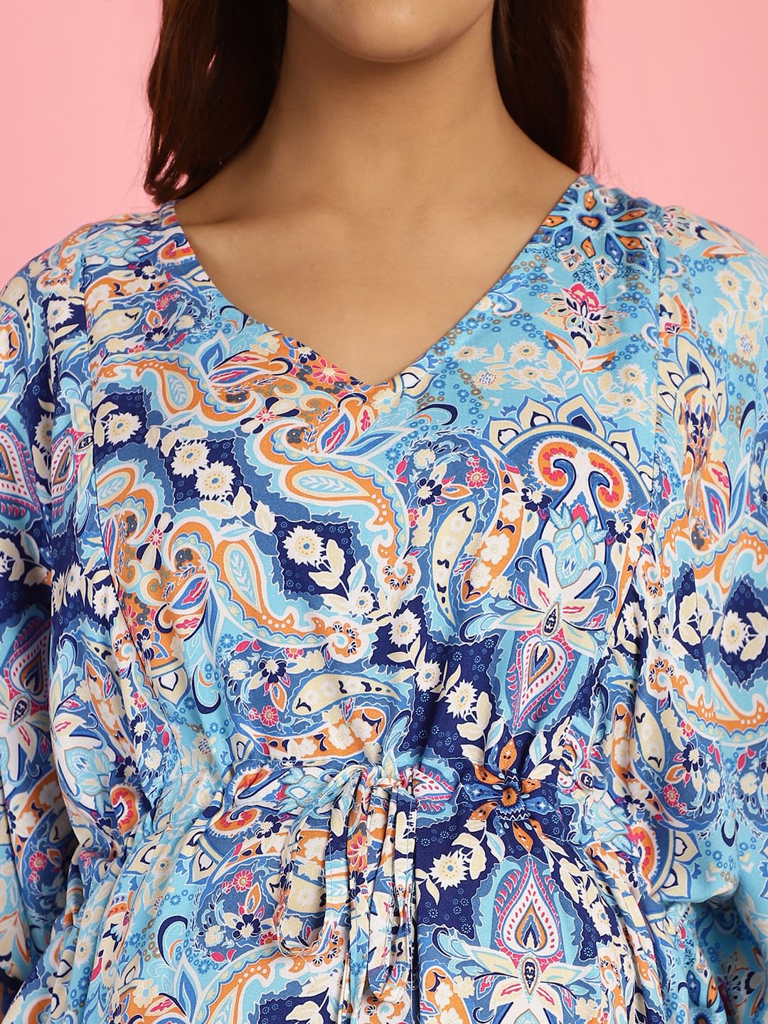 Rayon Floral Blue Maternity Feeding Kaftan